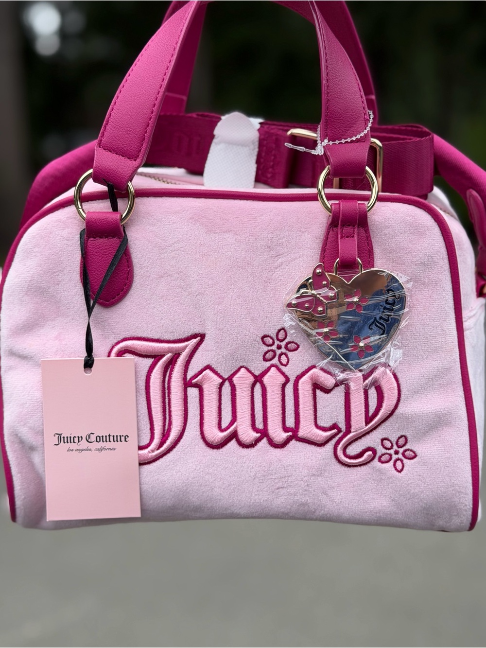Juicy Couture PINK FLAMINGO Juicy In The Sky BARREL Bag Satchel Tote Butterfly